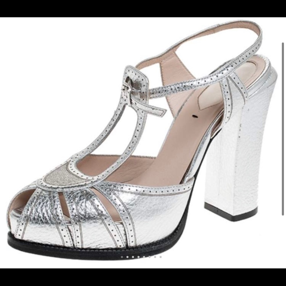Fendi Metallic Silver Leather Platform Heels